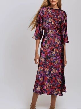 Zara Floral Midi Dress in Red, Purple, Pink and Black